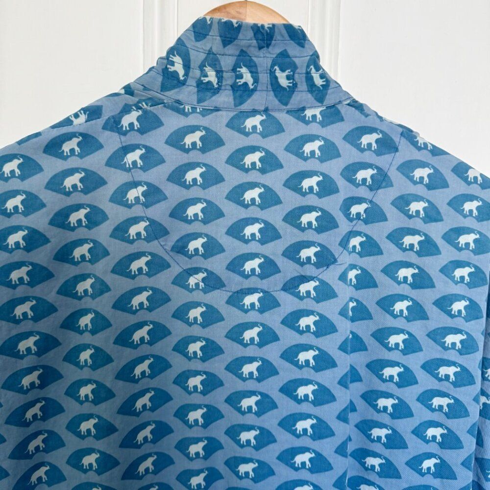 Vintage Mandarin Oriental Bangkok Hotel L Cotton Long Robe Blue with Elephants - Picture 6 of 9